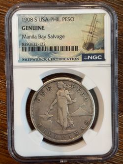 1908-S Philippine Peso - NGC Certified Manila Bay Shipwreck Coin
