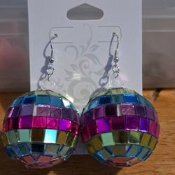 Disco Ball Fish Hook Earrings Handmade 