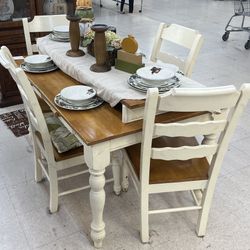 Antique Table, 4 Chairs, Leave
