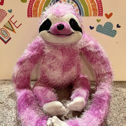 SLOTH!!  LARGE  22 INCH LAVENDER AND WHITE FURRY SLOTH