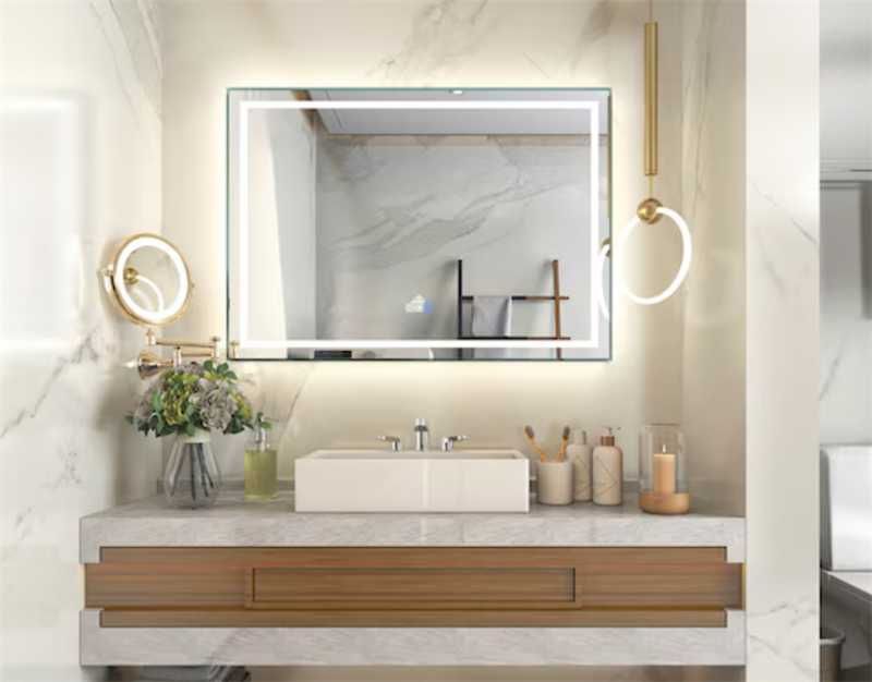 48x36 Frameless LED Bathroom Mirror With Dimmable Light, Anti-Fog