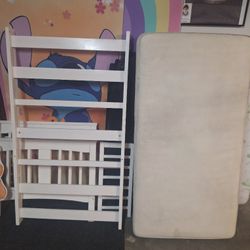 White Wooden Crib + Mattress