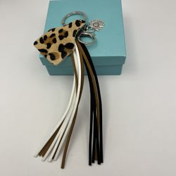 2023-RMT Western Keychain Leather Leopard Print, Beads And Silver Metal Hardware