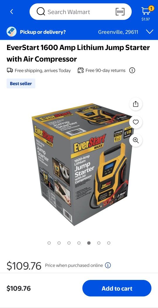 EverStart 1600 Amp lithium jump starter with air compressor