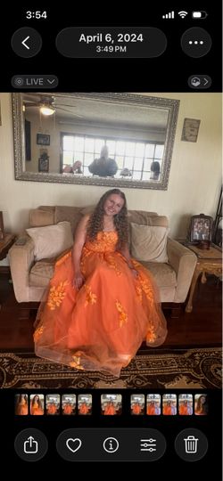 Orange Floral Ballgown Formal Dress