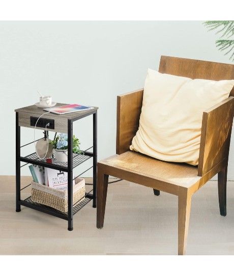 BTY NIGHTSTAND  WITH CHARGING STATION GREY