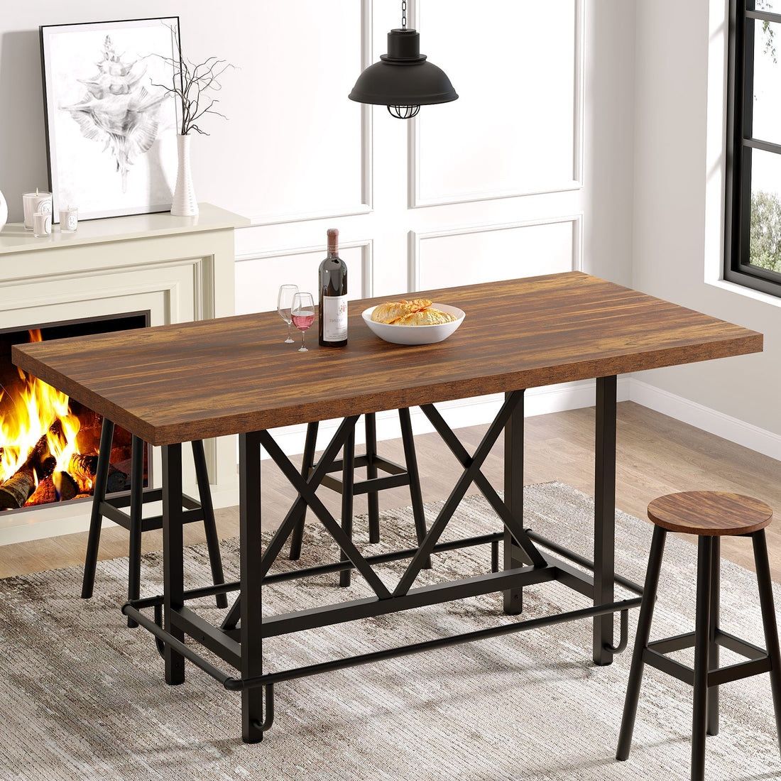 63" Dining Table, Rectangular Kitchen Table for 6 People