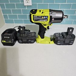 RYOBI ONE + HP 18V 4-MODE 1/2 HIGH TORQUE (2) BATTERIES, CHARGER BRAND NEW NEVER USED (PBLIW01K1)  1,170 FT-LBS. BREAKAWAY TORQUE 