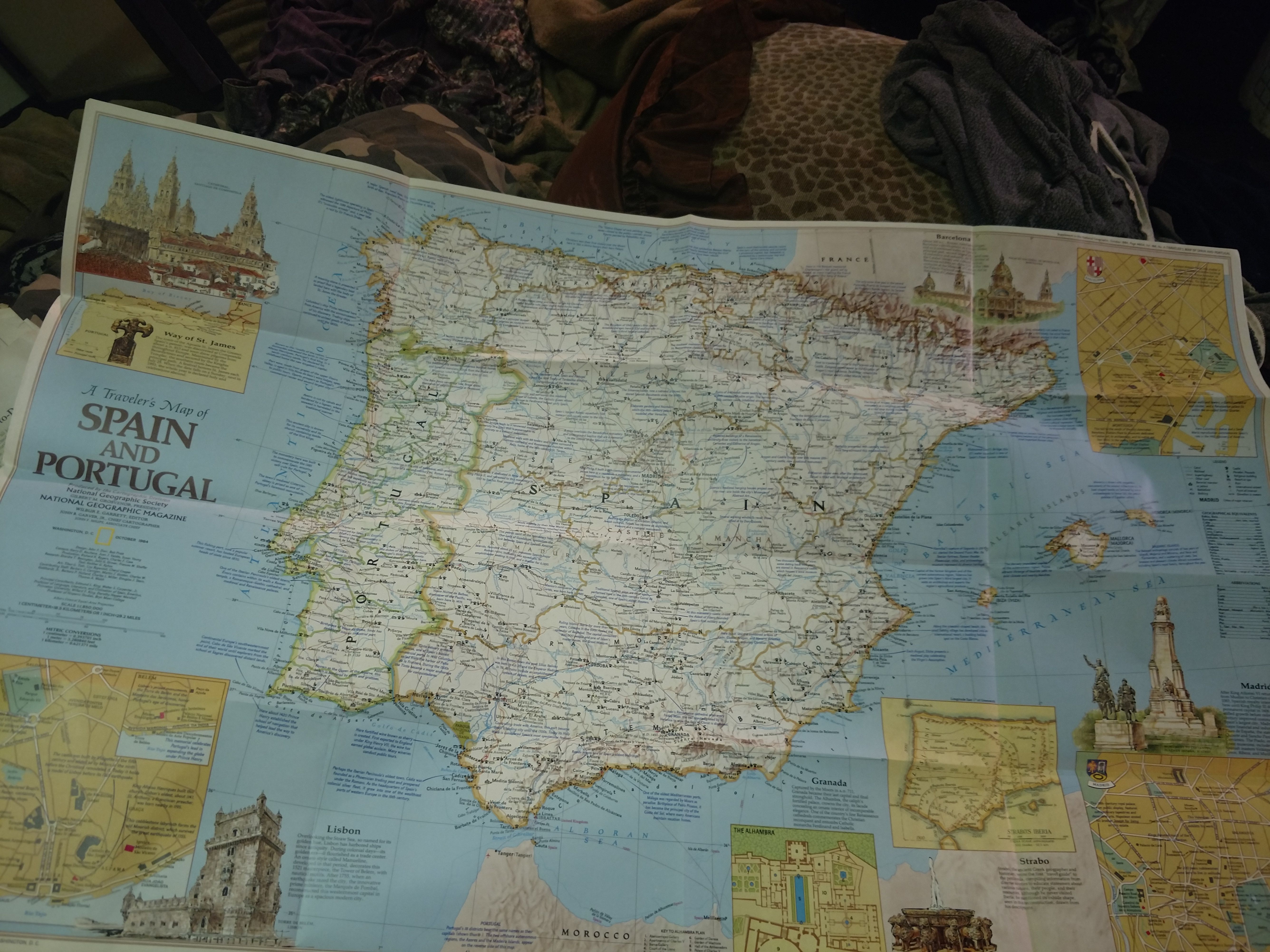 National Geographic vintage map "A Travelers Map of Spain and Portugal"