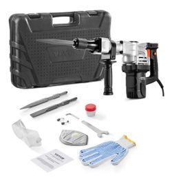 VEVOR Demolition Jack Hammer, 1400W Electric Jackhammer Heavy Duty, 2pcs Chisels Bits Chipping with Case, 2900 BPM Concrete Breaker, Gloves@V4-809