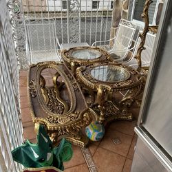 Three Gold Wood Tables