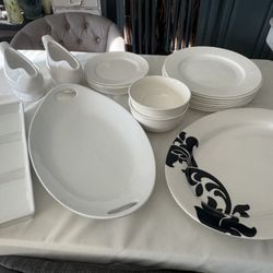 White Ware. Dinner And salad Plates (Bone China), Ceramic Bowls, Platters And Gravy Boats