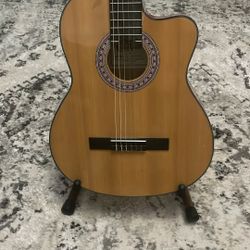 Old Guitar With Stand Broken String 