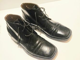 Vintage Kenneth Cole Black Leather Square Toe Goth Boots Mens Size 9