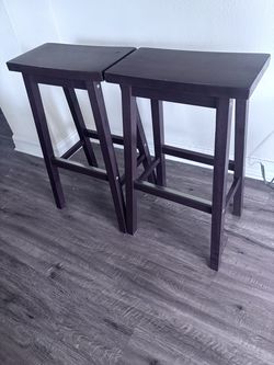 Pair of Dark Brown Wooden Bar Stools