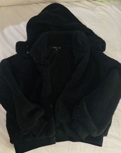 women’s Sherpa Jacket With Hood Black Size Large