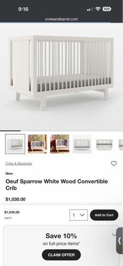Oeuf Sparrow Crib (white) + Sally’s mattress