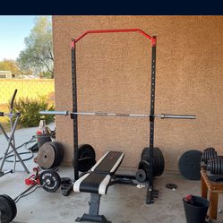 Workout Bench Seat Rack Barbell And Curl Bar
