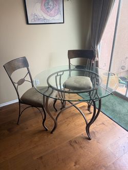 Round Glass Top Dining Table with 2 Chairs
