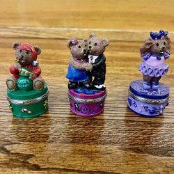 Set of 3 Claire’s Bear Trinket Boxes 1999 Christmas + Dancing Couple + Ballerina