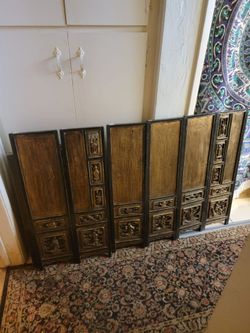 Vintage Chinese carved wood panels screen