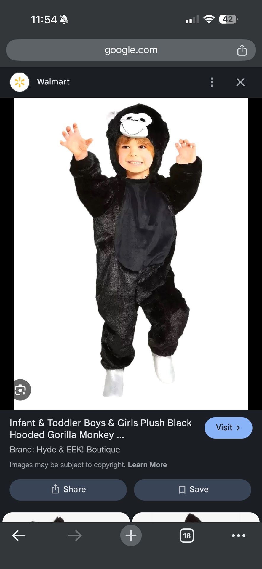Toddler 18-24 Months Boys, Girls, Hooded Plush Black, Gorilla Monkey Costume Halloween Dress Up