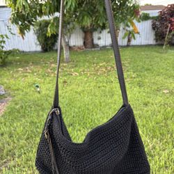 The Sak Women's Purse Lumi Woven Crochet Shoulder Bag Black