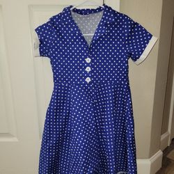 Kids Notch Lapel 50s Dress for Girls Vintage Retro 1950s Polka Dot Dress for Girls