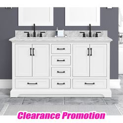 60-in White Bathroom Vanity with Carrara White Natural Marble Top