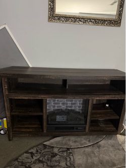 Rustic TV Stand with Electric Fireplace – Dark Wood