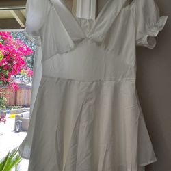 Stylish Size M Cream White Playsuit Romper Jumpsuit With Overskirt