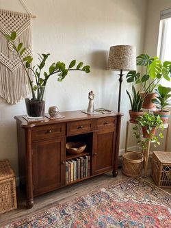 Wood buffet cabinet sideboard drawers and shelves
