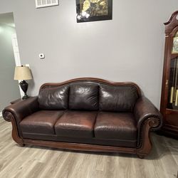 Leather Couch  Brown Color( Includes Set Of Two Sides Tables )