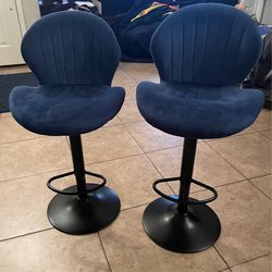 Blue Velvet Bar Stools Set of 2