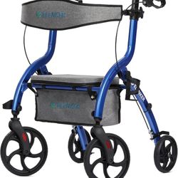 ELENKER Rollator Walker with Padded Seat and Backrest, Stylish Rolling Walker with 8" Wheels, (Blue)