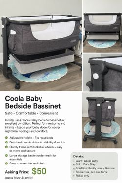Coola Baby Bedside Bassinet – Like New – Adjustable Height