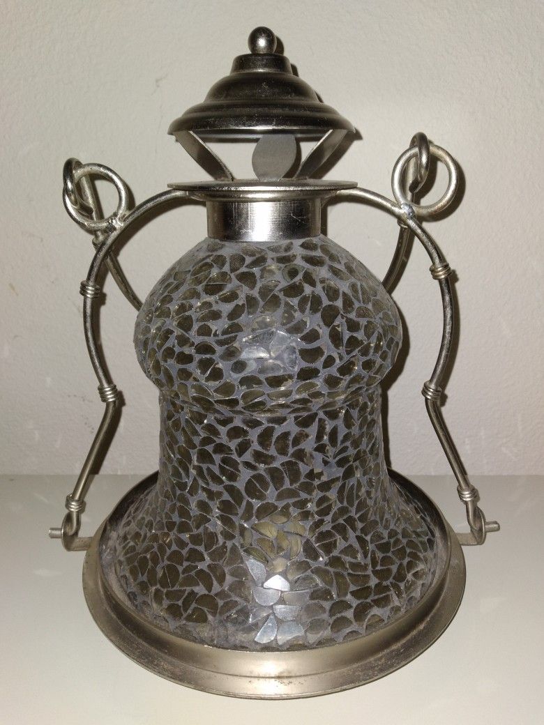 Temple Style Mosaic Glass & Metal Lantern with Handle
