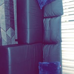 Black L Faux Leather Couch For Sale 