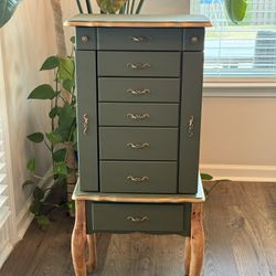 Elegant Sage Green Jewelry Armoire, One of a Kind Holiday Gift