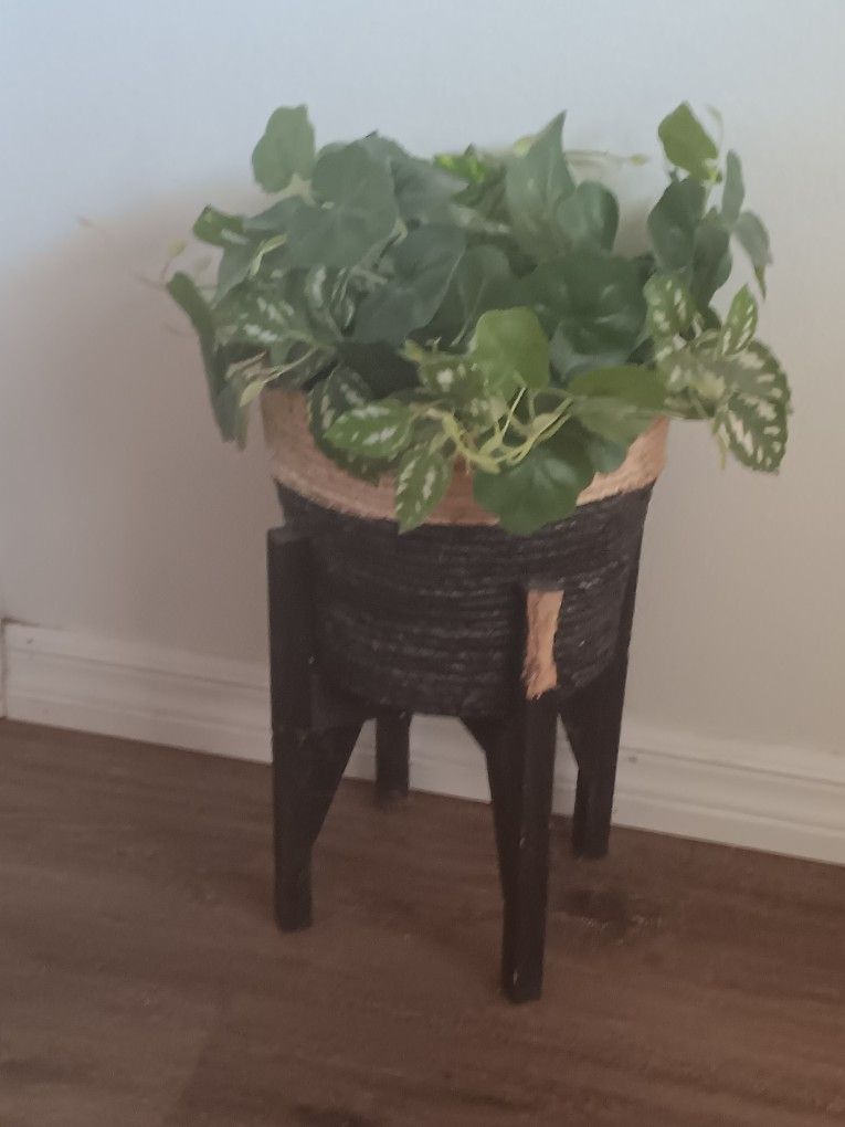 Plant Stand  With Faux Plant 