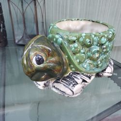 Vintage 1970's/1980's Ceramic Anthromorphic Turtle with Tennis Shoes Planter