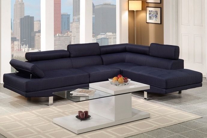 Blue Fabric Sectional Sofa
