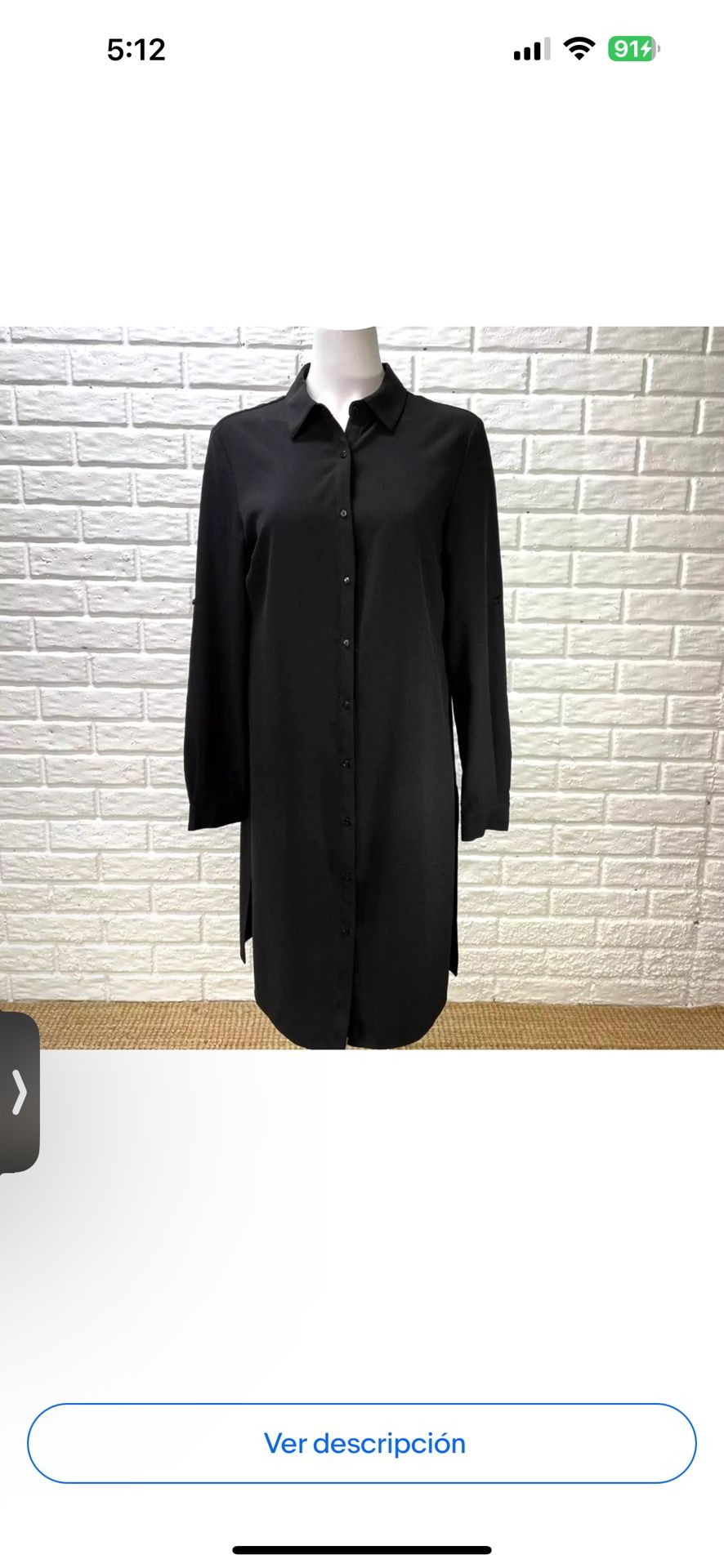 Catherine Malandrino Dress Womens Medium Black Long Collared Tunic Shirt Dress, New Whit Tags