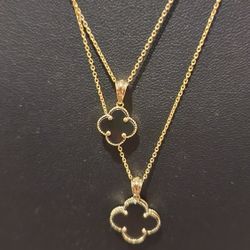 10k Real Gold Clover Pendant And 10k Cable Chain