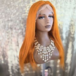 20" Cooper Orange Human Hair Wig New  13x4 