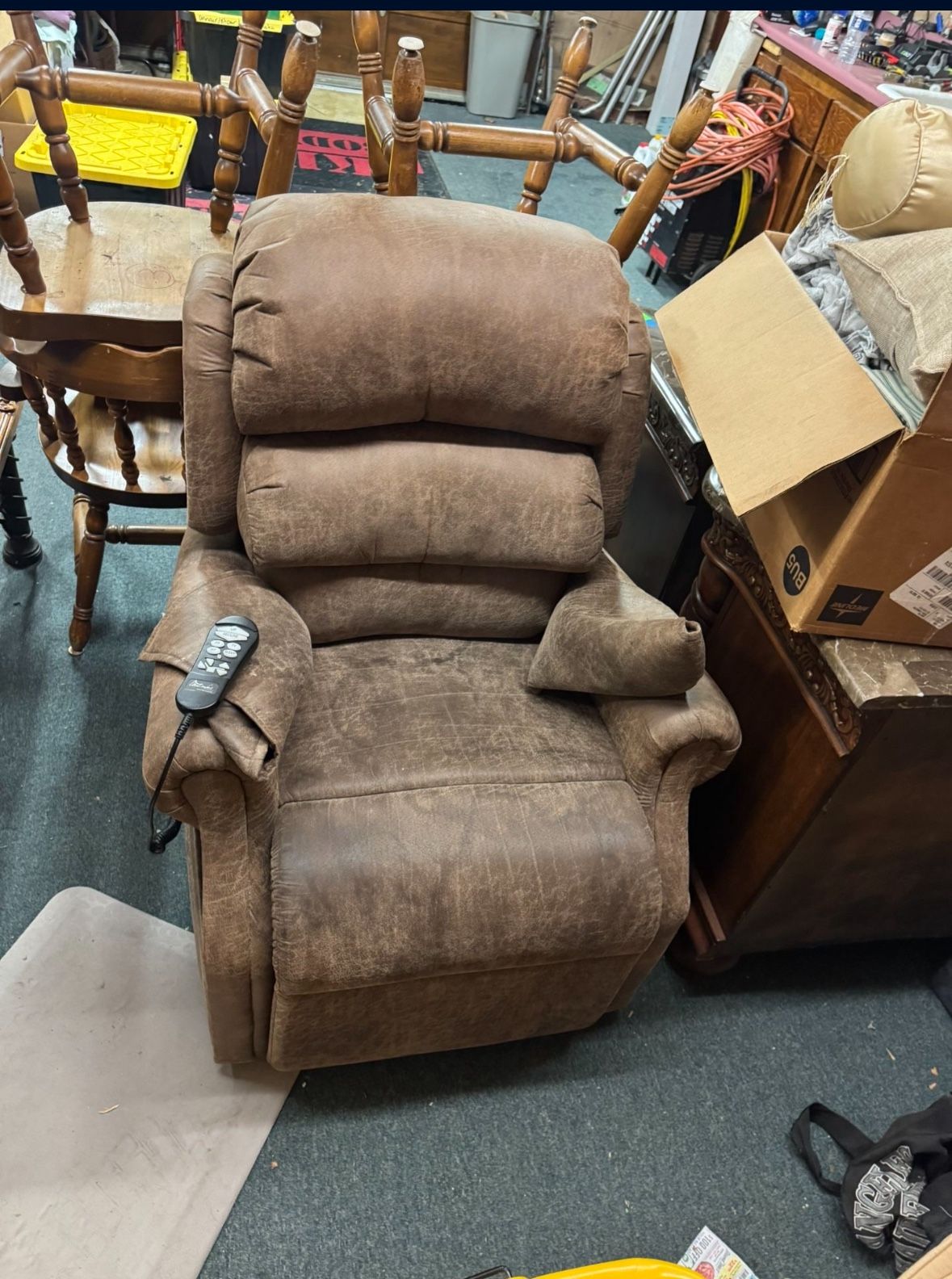Power Lift Recliner Chair – Brown Faux Leather with Remote