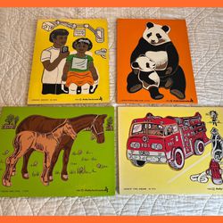 Vintage Lot of 4 Judy/Instructo Wooden Puzzles 1(contact info removed) 1983 Panda Horse Fire Engine Dentist