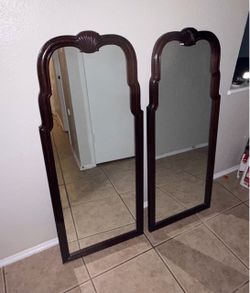 Mahogany Arched Wall Mirrors with Carved Shell Crest, Set of 2