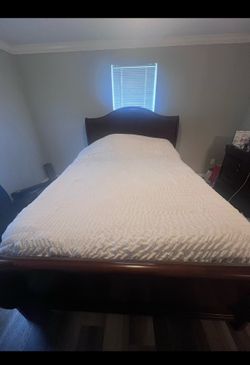Queen Sleigh Bed Frame – Dark Cherry Wood – Solid & Sturdy