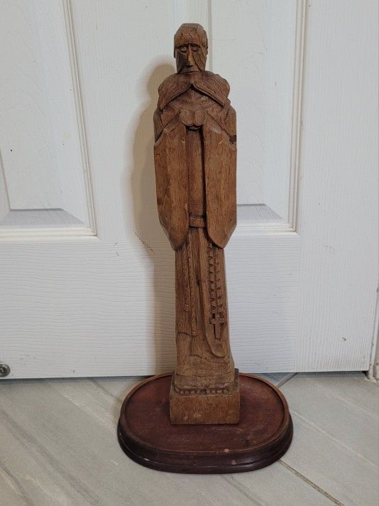 Wooden Carved Priest Monk Statue Figurine